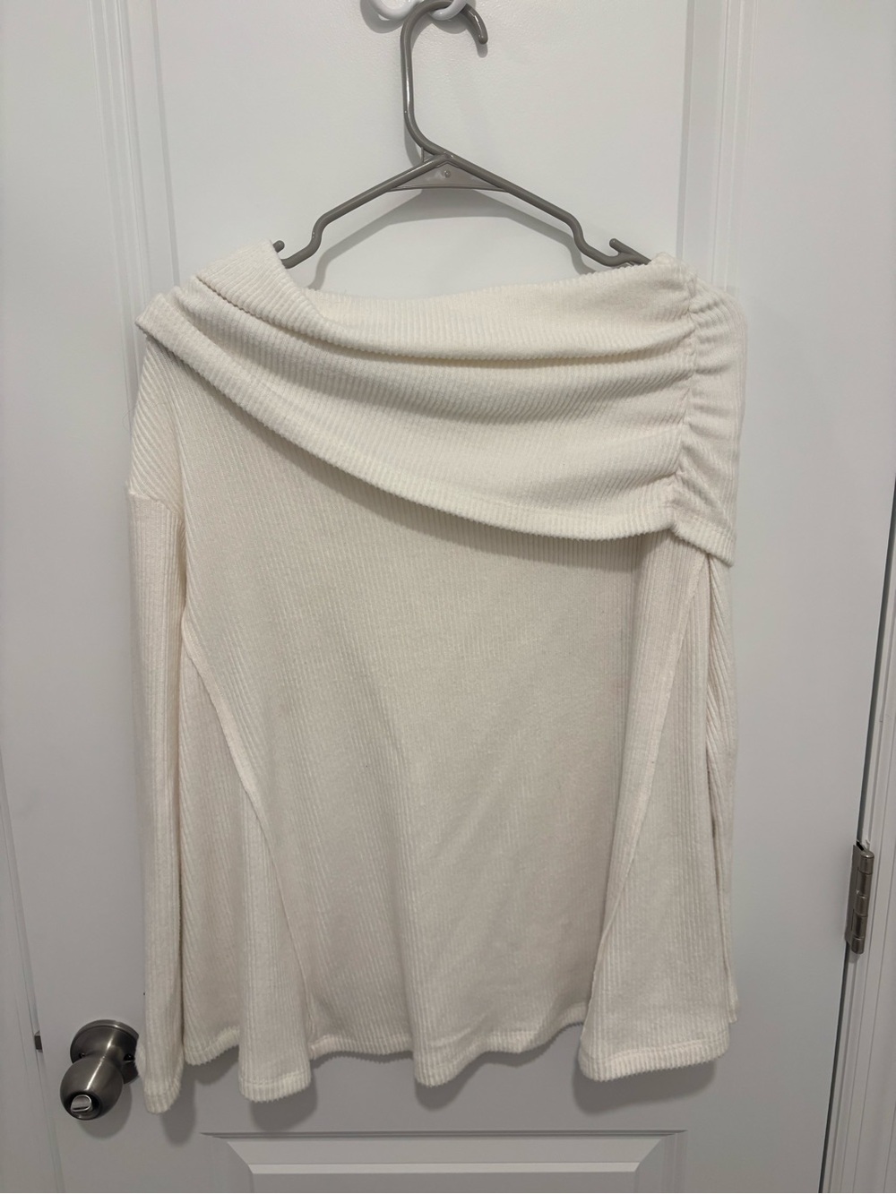 Off-the-Shoulder Cream Rib Knit Sweater